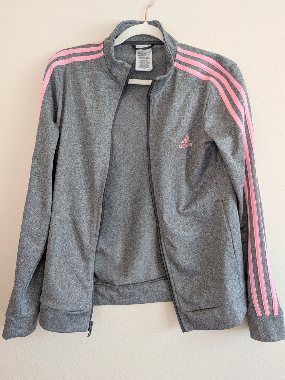 Adidas Tricot 3-Stripes Track Jacket in Gray & Pink - Size Medium - Picture 2 of 7